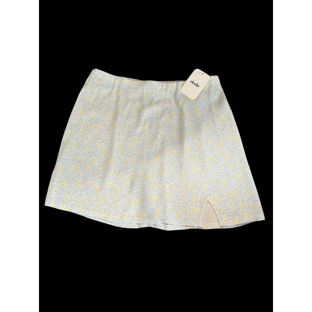 Elodie Blue Yellow White Floral High Rise A-Line Mini Skirt NWT Size Med